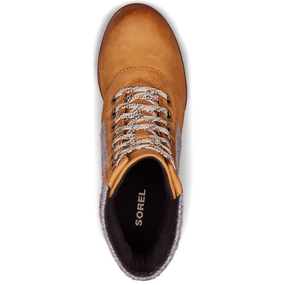 New! Sorel Lexie Wedge Lace Up Waterproof Leather Felt Boot - Camel Brown & Gray - Picture 7 of 11